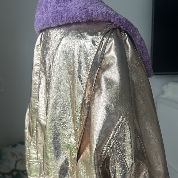 Bathsheva Alex Bomber Jacket in Gold Metallic Leather - Picture 9 of 15